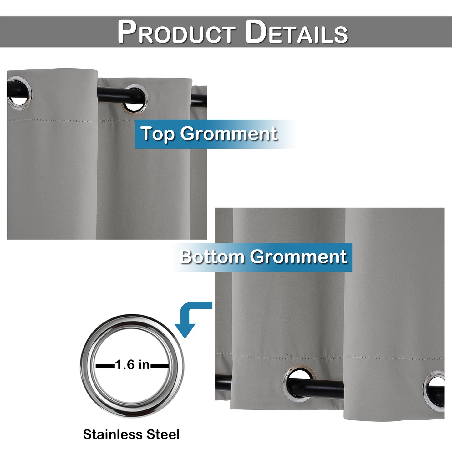 Top & Bottom Fixed Eyelets Windproof & Waterproof Outdoor Curtain 1 Panel