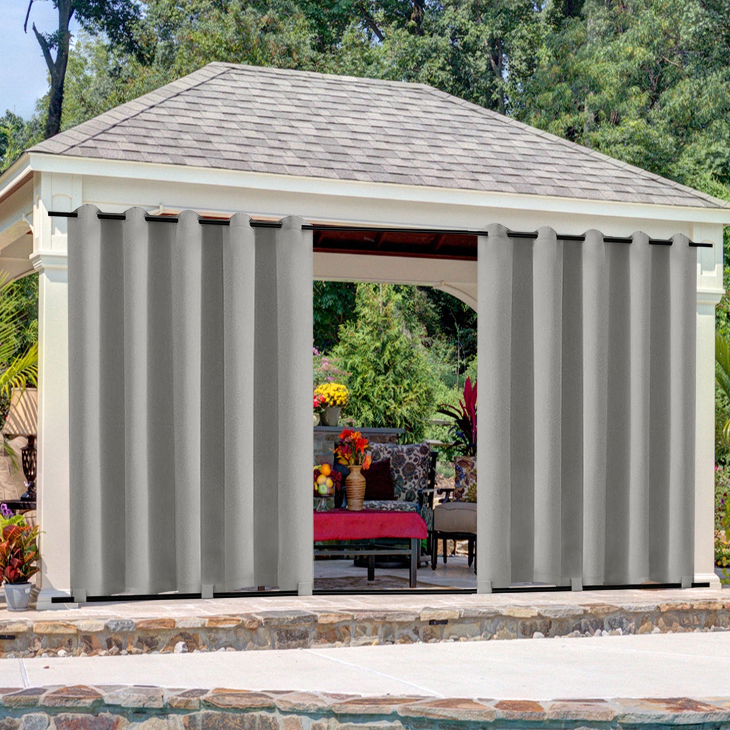Patio Waterproof Windproof Outdoor Curtains 1 Panel