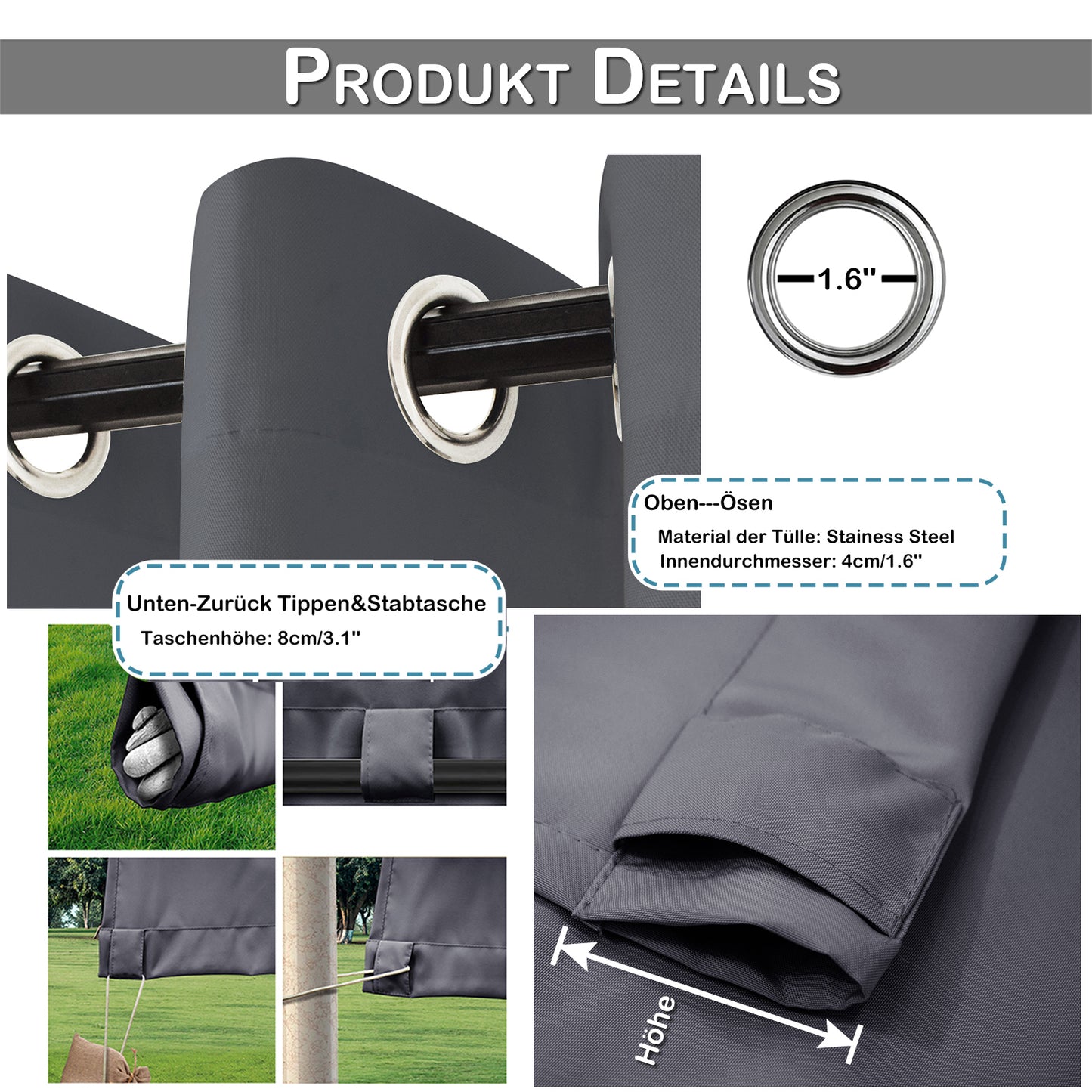 Patio Waterproof Windproof Outdoor Curtains 1 Panel