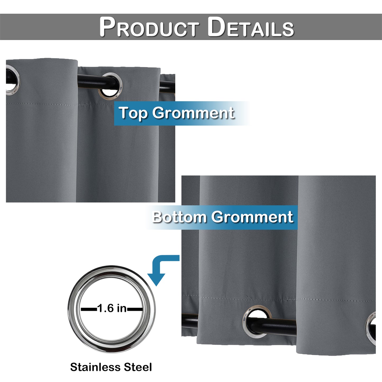 Top & Bottom Fixed Eyelets Windproof & Waterproof Outdoor Curtain 1 Panel