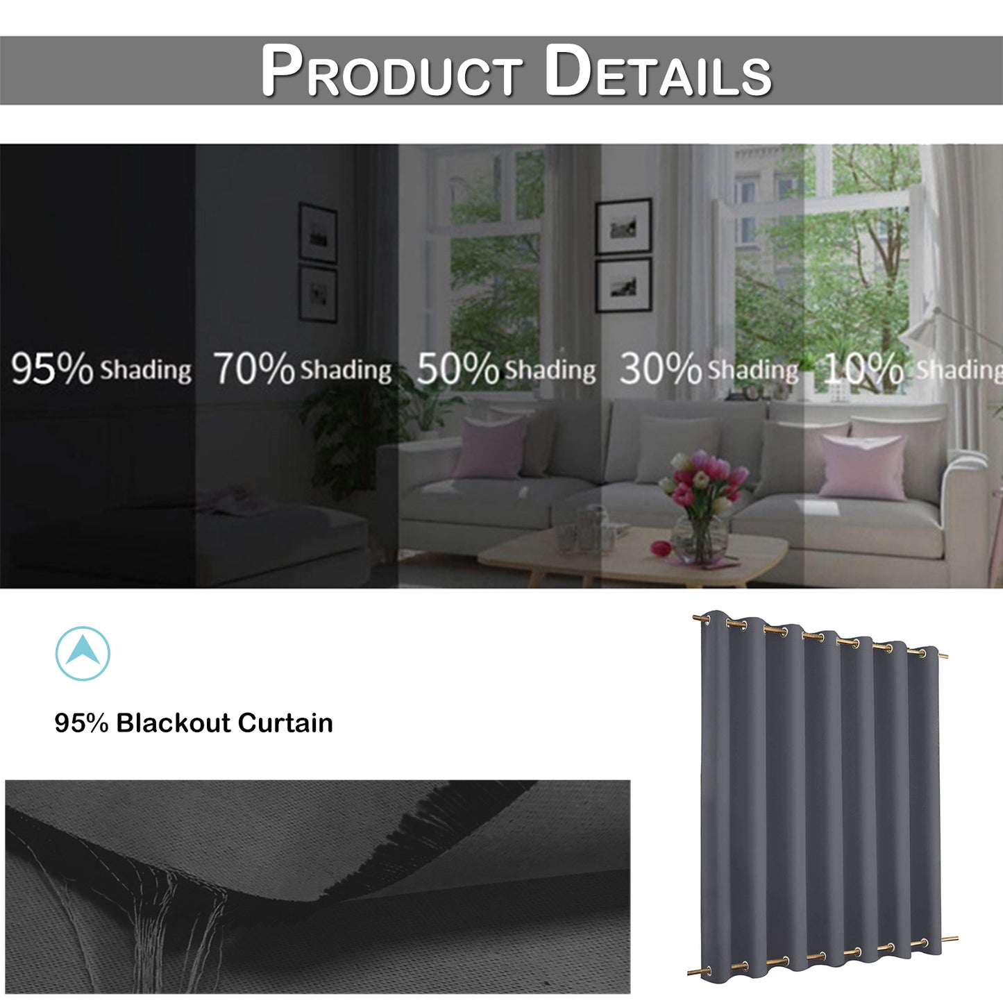 Top & Bottom Fixed Eyelets Windproof & Waterproof Outdoor Curtain 1 Panel