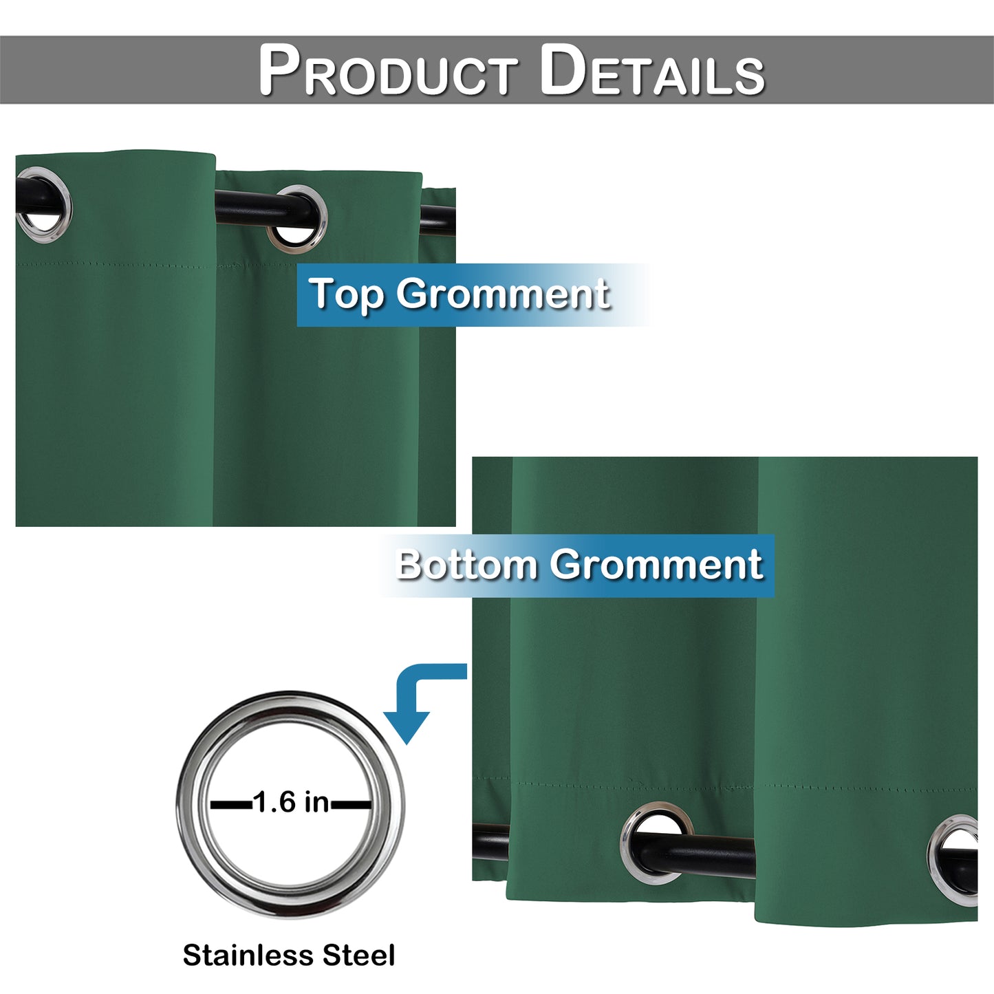 Top & Bottom Fixed Eyelets Windproof & Waterproof Outdoor Curtain 1 Panel