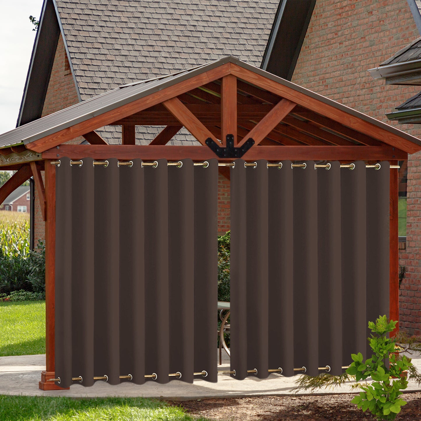 Top & Bottom Fixed Eyelets Windproof & Waterproof Outdoor Curtain 1 Panel