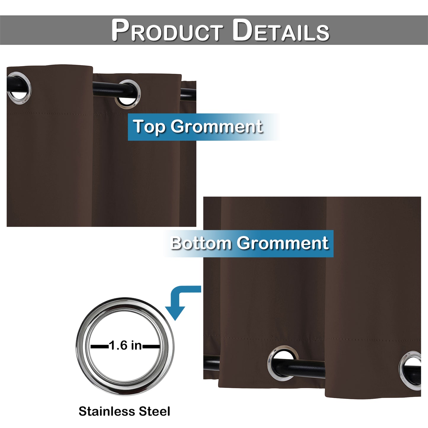 Top & Bottom Fixed Eyelets Windproof & Waterproof Outdoor Curtain 1 Panel