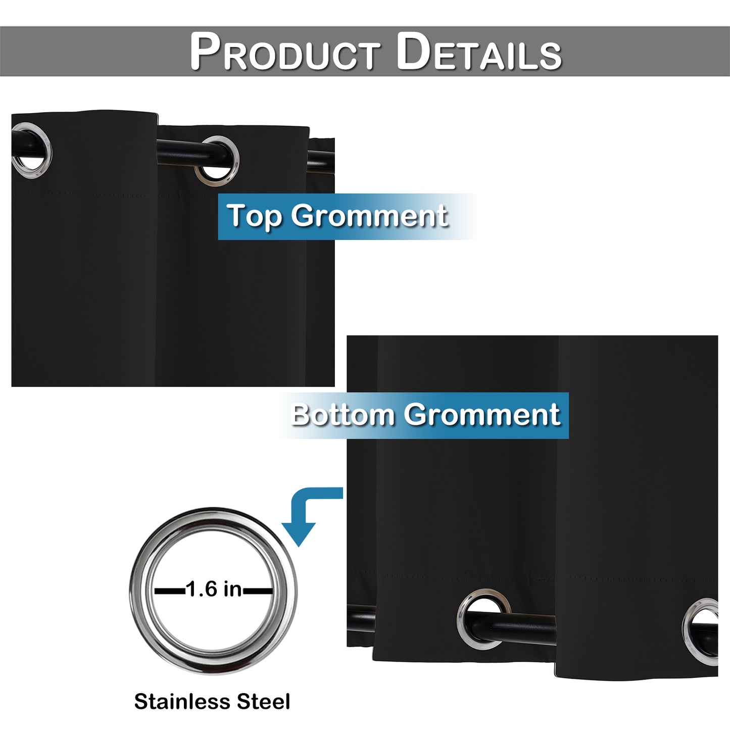 Top & Bottom Fixed Eyelets Windproof & Waterproof Outdoor Curtain 1 Panel