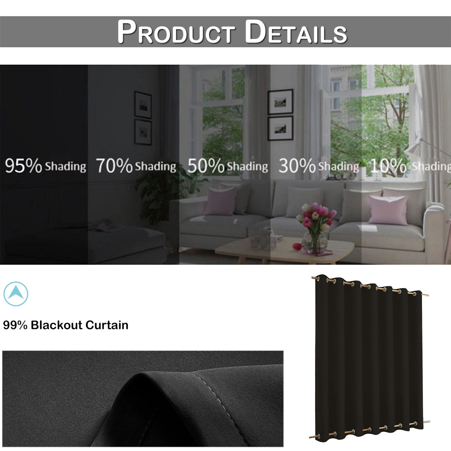 Top & Bottom Fixed Eyelets Windproof & Waterproof Outdoor Curtain 1 Panel