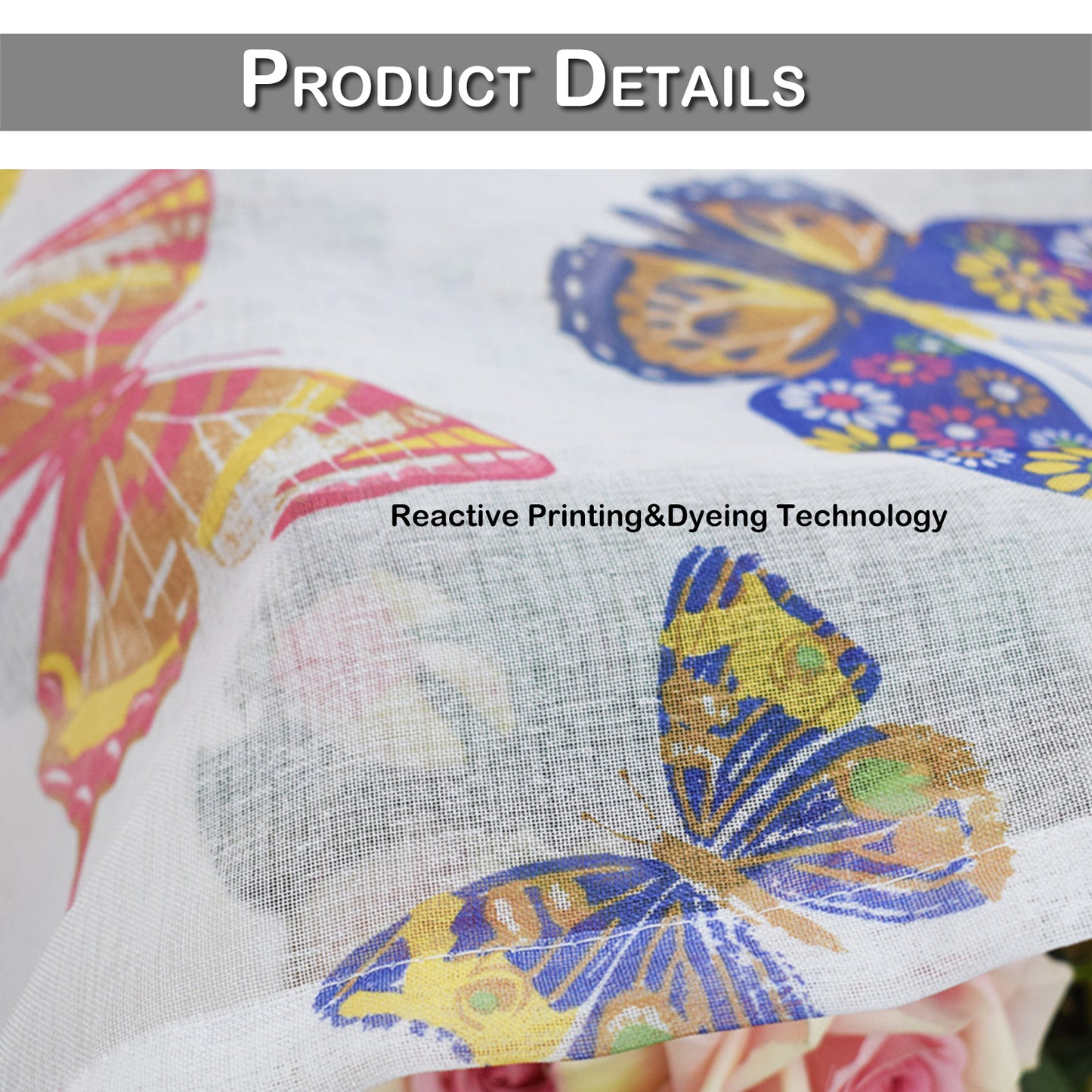 Butterfly Short Curtains, 1 Panel, White, 132*46cm/132*61cm/132*76cm/132*91cm