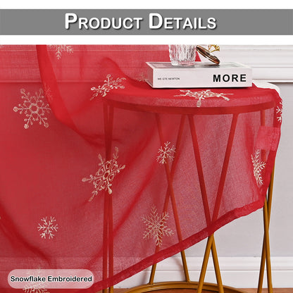 Christmas Embroidery Snowflake Sheer Curtains, 1 Panel, Red, 100*200cm/100*250cm/140*260cm