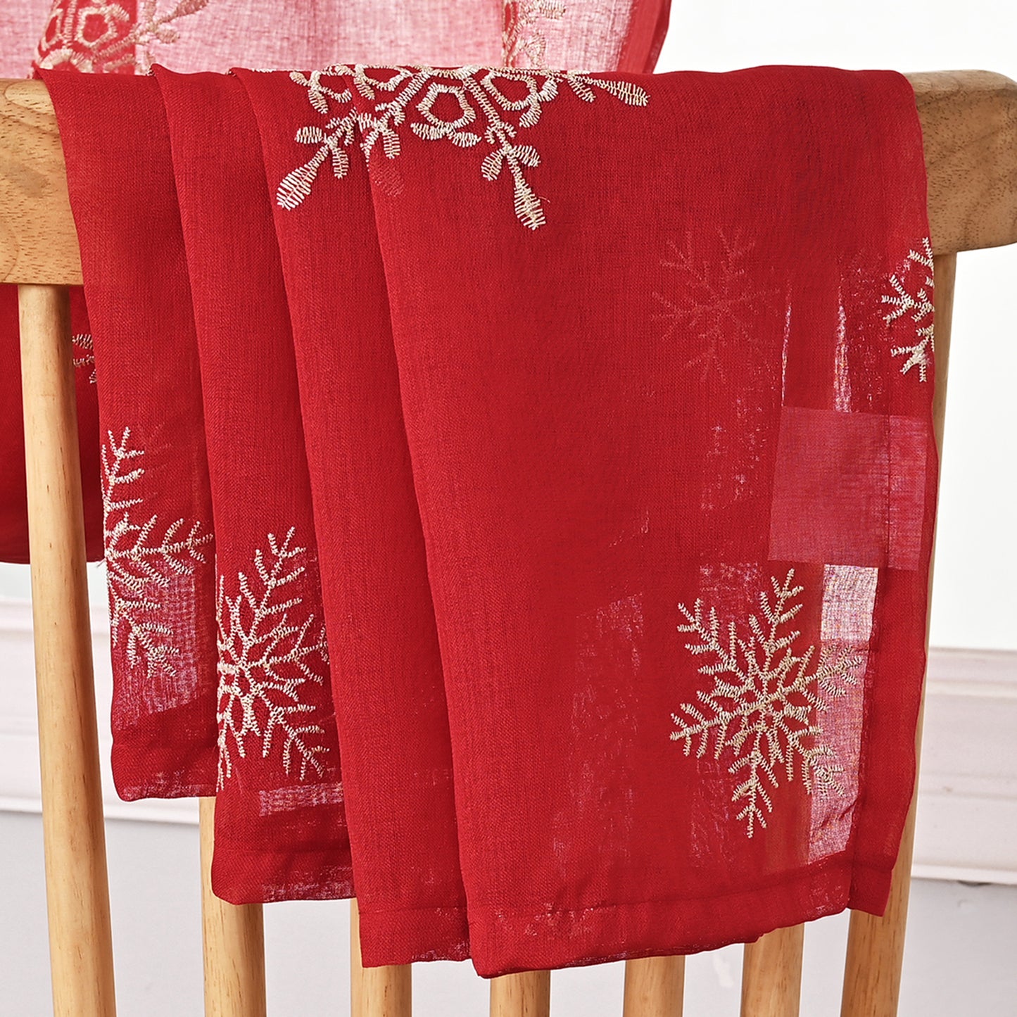 Christmas Embroidery Snowflake Sheer Curtains, 1 Panel, Red, 100*200cm/100*250cm/140*260cm
