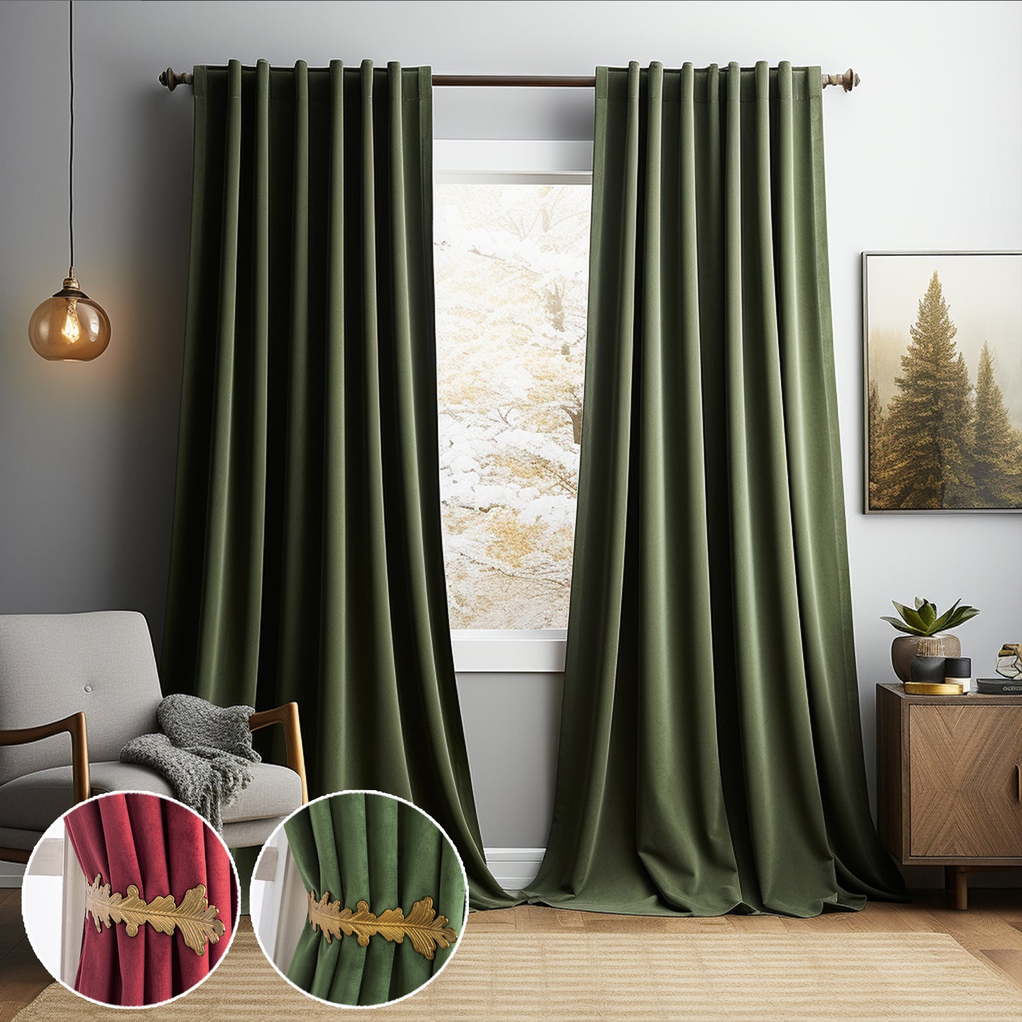Velvet Christmas Window Curtain Panel Light & Heat Blocking for Living room and Bedroom