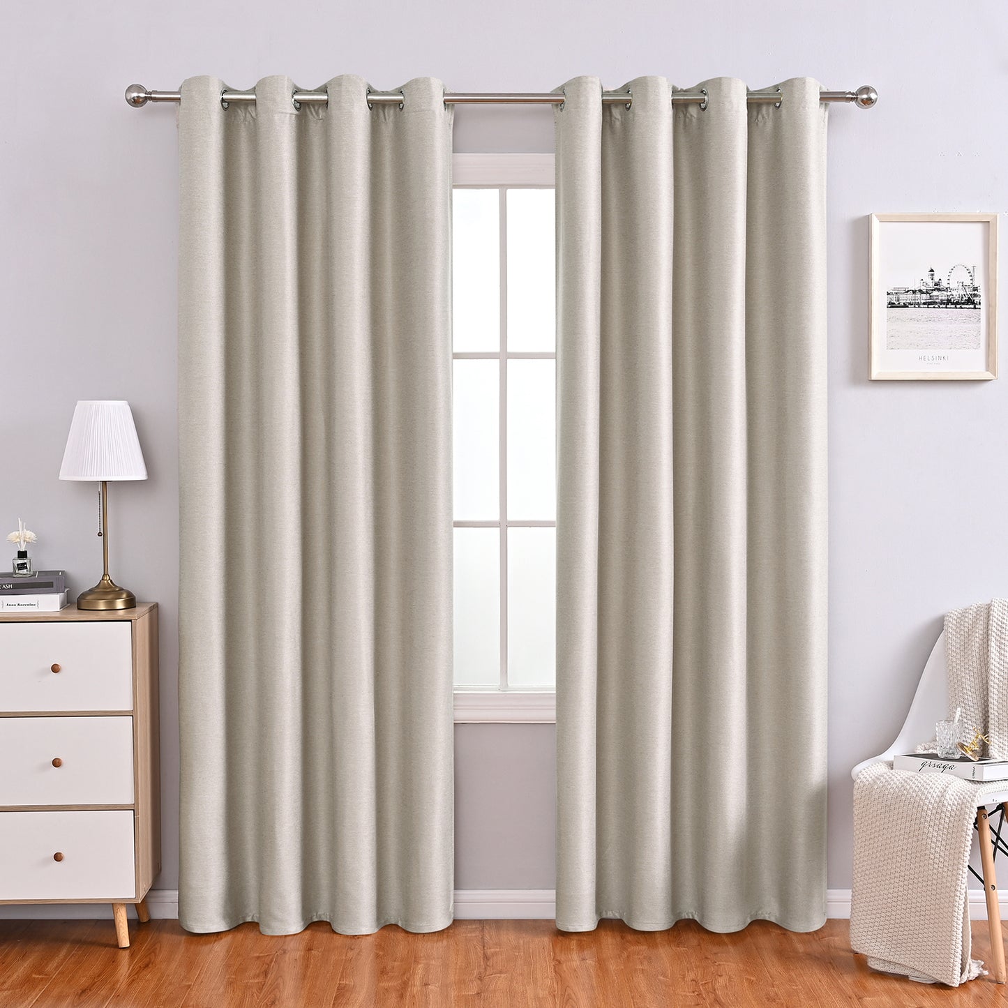 Linen Solid Curtains, 1 Panel, Beige, 132x160cm/132x213cm/132x241cm