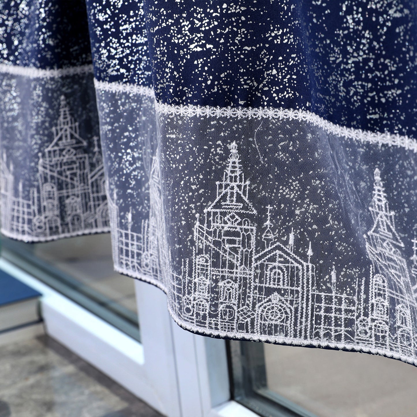 Stamping Lace Blackout Curtains, 1 Panel, Navy Blue, 132x45cm/132x60cm