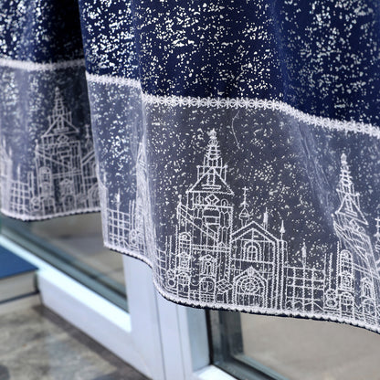 Stamping Lace Blackout Curtains, 1 Panel, Navy Blue, 132x45cm/132x60cm