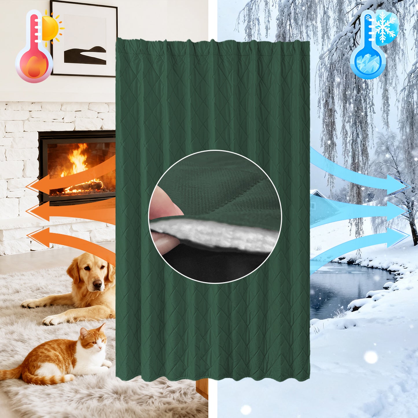 Extra Breiter Samt-Steppvorhang – Wärmende Trenn- oder Weihnachtsgardine aus 3-Schicht-Material