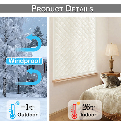Quilted Winter Insulated Window Curtain with Magic Tape – Thermal Draft Blocking Panel