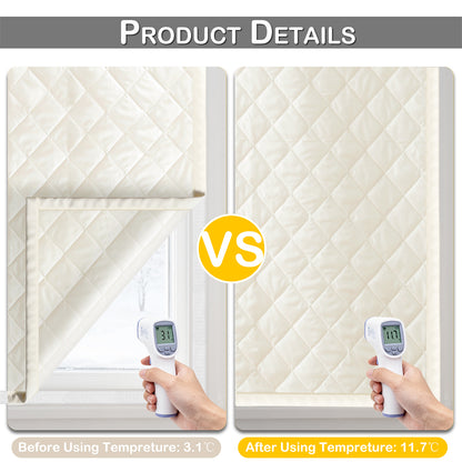Quilted Winter Insulated Window Curtain with Magic Tape – Thermal Draft Blocking Panel