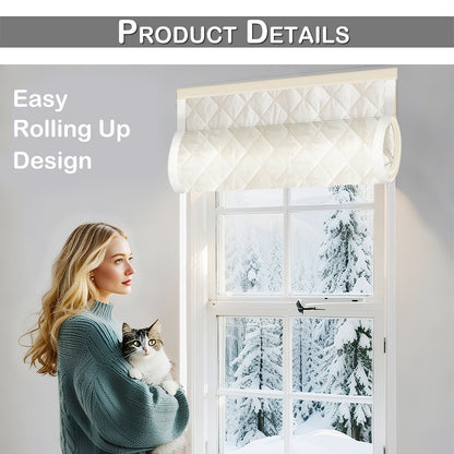 Quilted Winter Insulated Window Curtain with Magic Tape – Thermal Draft Blocking Panel