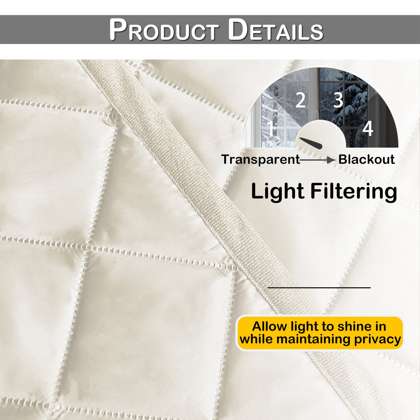 Quilted Winter Insulated Window Curtain with Magic Tape – Thermal Draft Blocking Panel