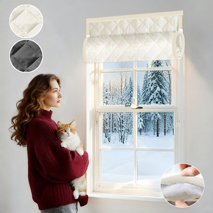 Quilted Winter Insulated Window Curtain with Magic Tape – Thermal Draft Blocking Panel