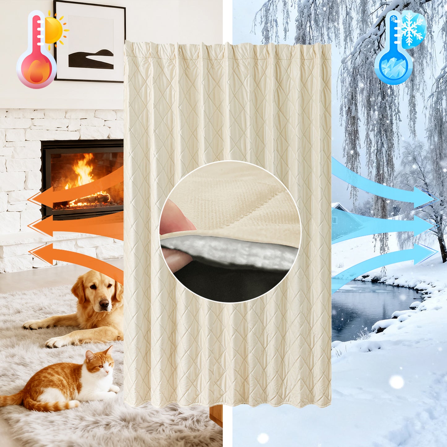 Extra Breiter Samt-Steppvorhang – Wärmende Trenn- oder Weihnachtsgardine aus 3-Schicht-Material