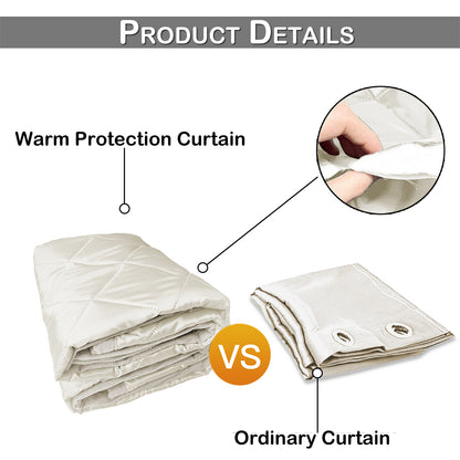 Quilted Winter Insulated Window Curtain with Magic Tape – Thermal Draft Blocking Panel