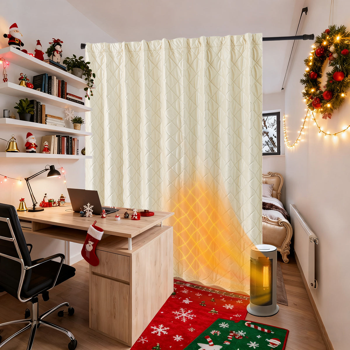 Extra Breiter Samt-Steppvorhang – Wärmende Trenn- oder Weihnachtsgardine aus 3-Schicht-Material