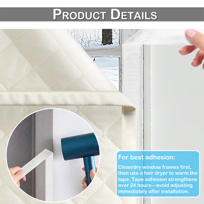 Quilted Winter Insulated Window Curtain with Magic Tape – Thermal Draft Blocking Panel