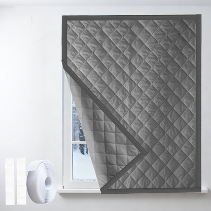 Quilted Winter Insulated Window Curtain with Magic Tape – Thermal Draft Blocking Panel