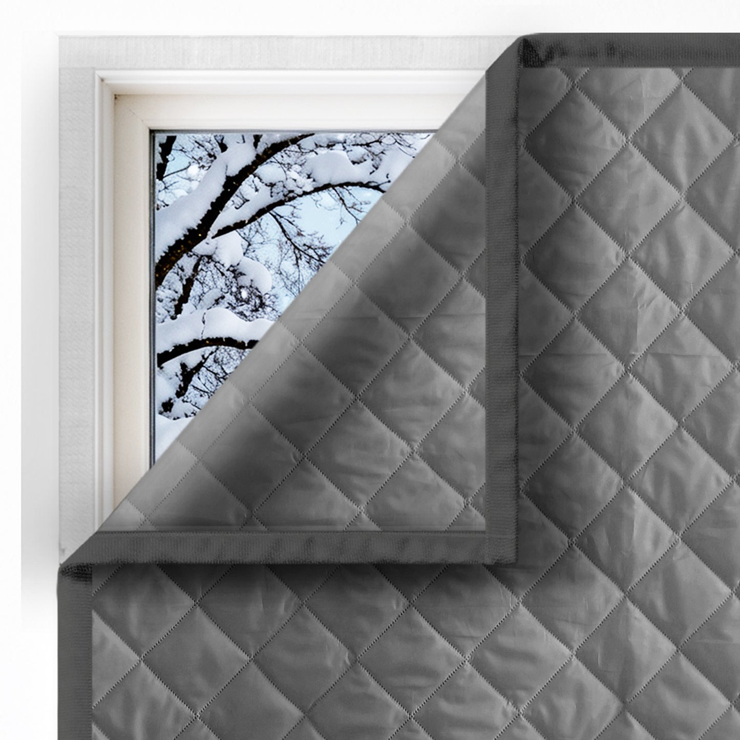 Quilted Winter Insulated Window Curtain with Magic Tape – Thermal Draft Blocking Panel
