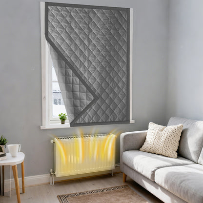Quilted Winter Insulated Window Curtain with Magic Tape – Thermal Draft Blocking Panel