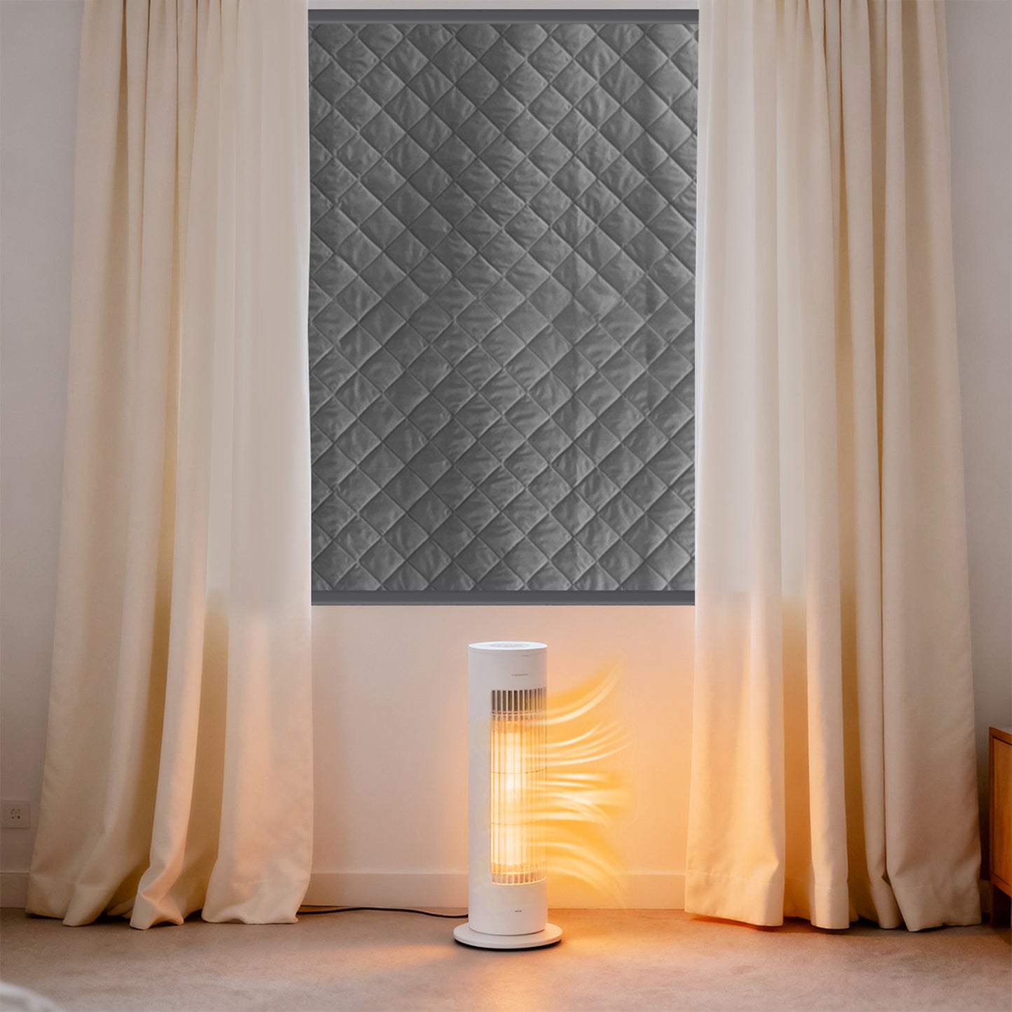Quilted Winter Insulated Window Curtain with Magic Tape – Thermal Draft Blocking Panel