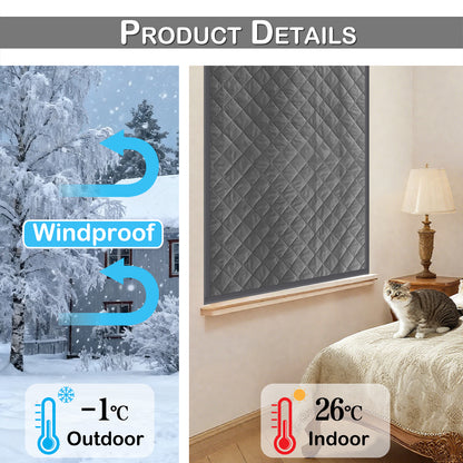 Quilted Winter Insulated Window Curtain with Magic Tape – Thermal Draft Blocking Panel