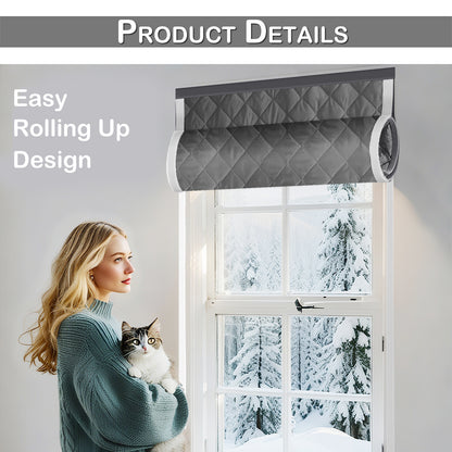 Quilted Winter Insulated Window Curtain with Magic Tape – Thermal Draft Blocking Panel