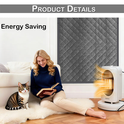 Quilted Winter Insulated Window Curtain with Magic Tape – Thermal Draft Blocking Panel