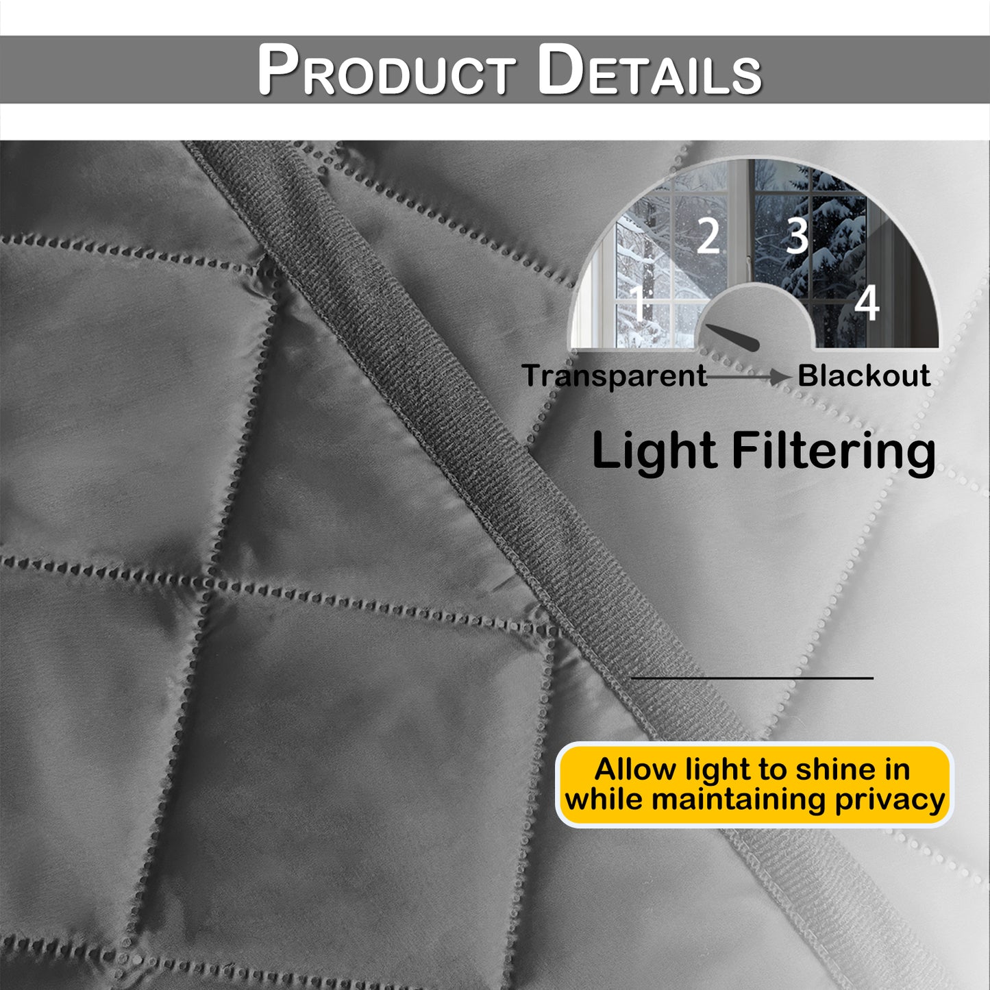 Quilted Winter Insulated Window Curtain with Magic Tape – Thermal Draft Blocking Panel