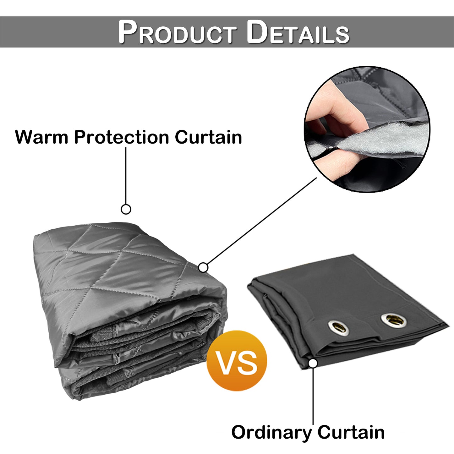 Quilted Winter Insulated Window Curtain with Magic Tape – Thermal Draft Blocking Panel