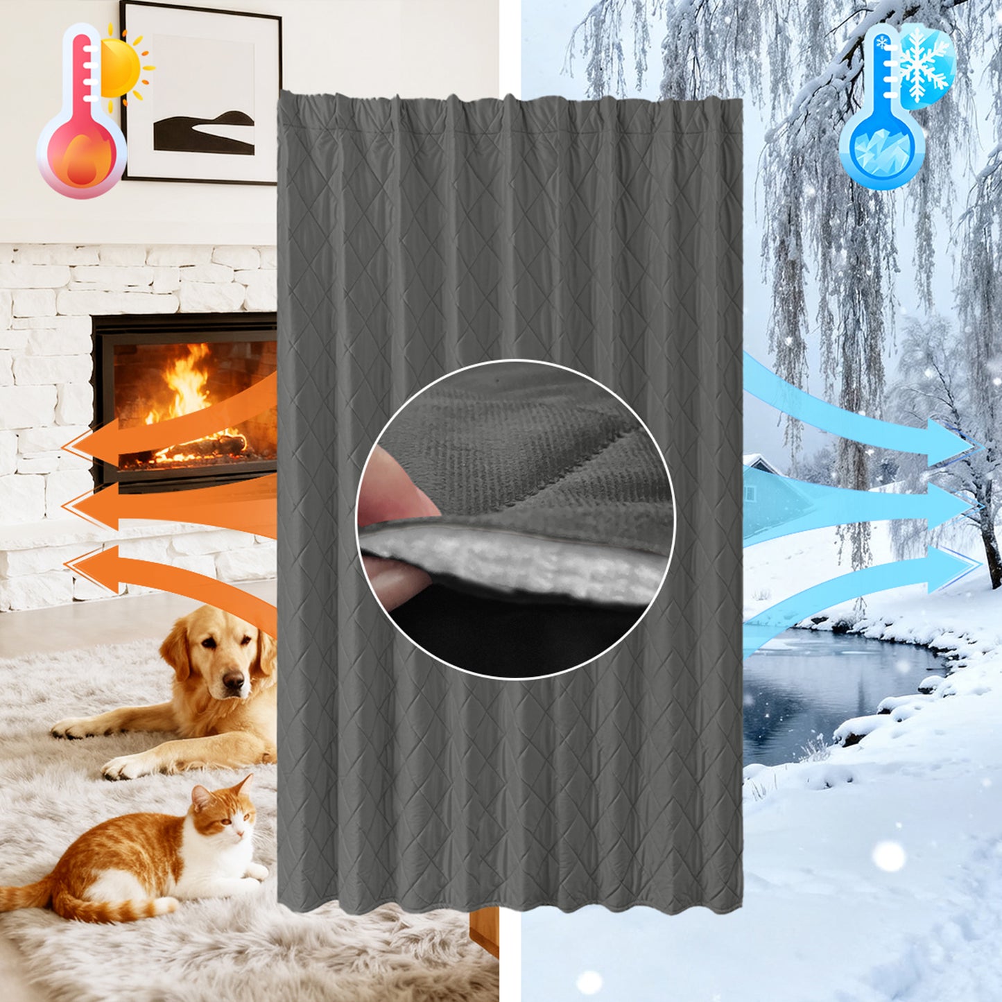 Extra Breiter Samt-Steppvorhang – Wärmende Trenn- oder Weihnachtsgardine aus 3-Schicht-Material