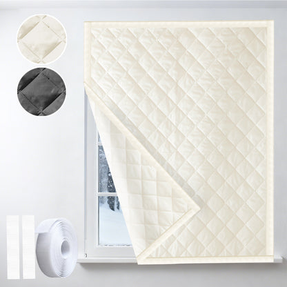 Quilted Winter Insulated Window Curtain with Magic Tape – Thermal Draft Blocking Panel
