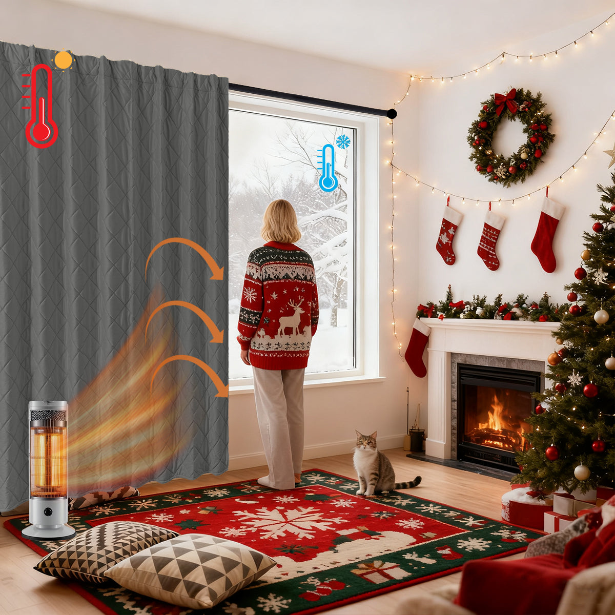 Extra Breiter Samt-Steppvorhang – Wärmende Trenn- oder Weihnachtsgardine aus 3-Schicht-Material