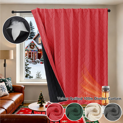 Extra Breiter Samt-Steppvorhang – Wärmende Trenn- oder Weihnachtsgardine aus 3-Schicht-Material