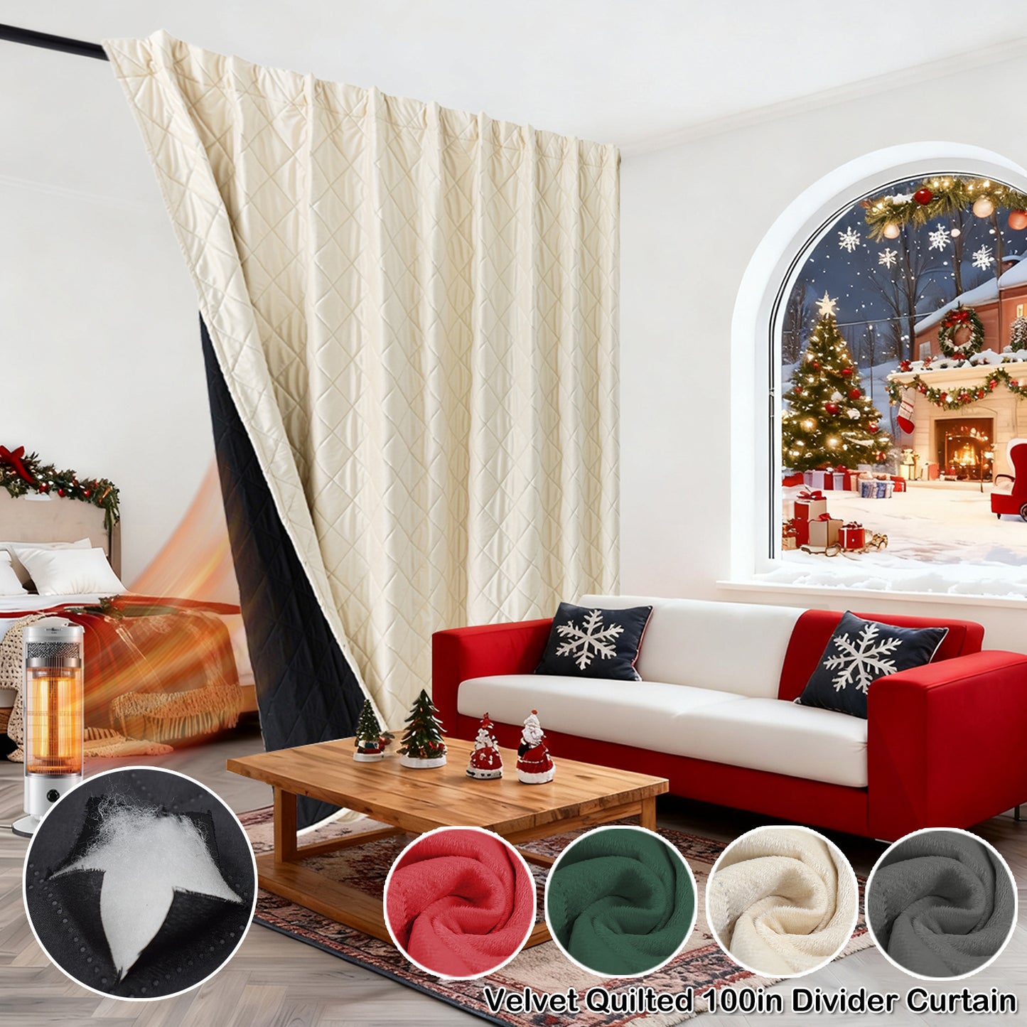 Extra Breiter Samt-Steppvorhang – Wärmende Trenn- oder Weihnachtsgardine aus 3-Schicht-Material