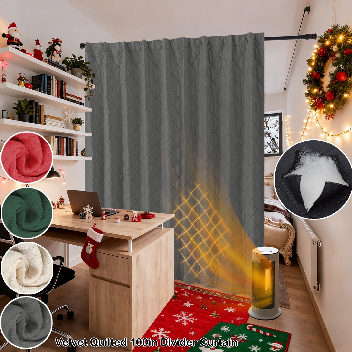 Extra Breiter Samt-Steppvorhang – Wärmende Trenn- oder Weihnachtsgardine aus 3-Schicht-Material