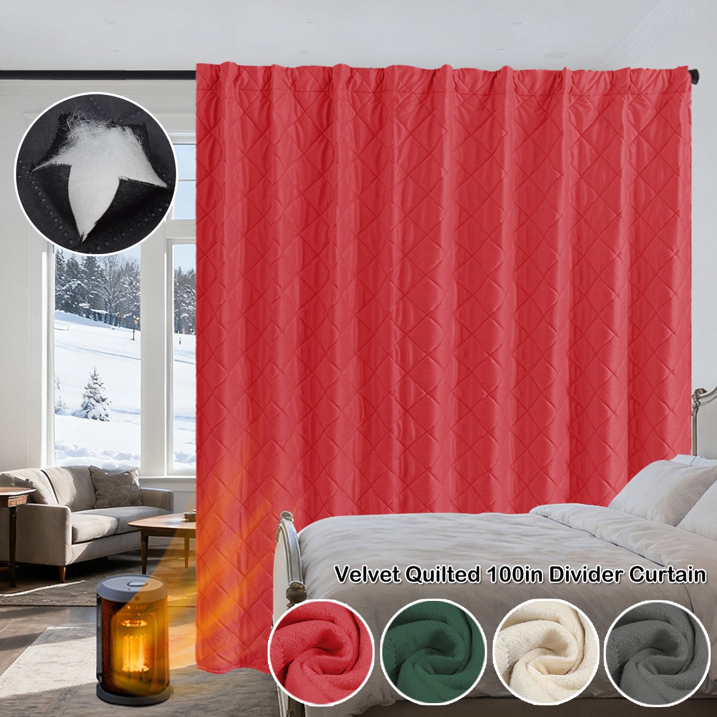 Extra Breiter Samt-Steppvorhang – Wärmende Trenn- oder Weihnachtsgardine aus 3-Schicht-Material