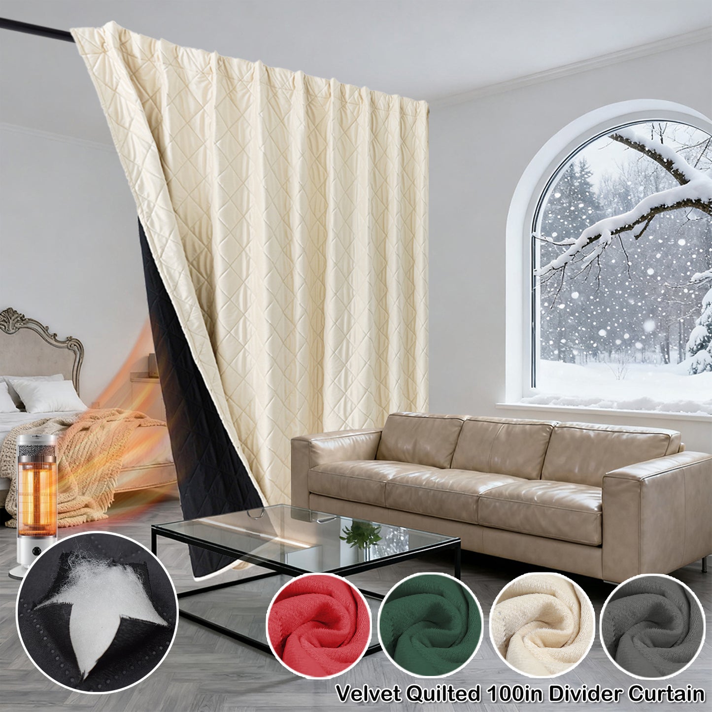 Extra Breiter Samt-Steppvorhang – Wärmende Trenn- oder Weihnachtsgardine aus 3-Schicht-Material