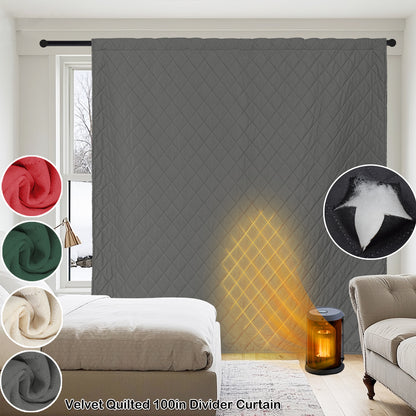 Extra Breiter Samt-Steppvorhang – Wärmende Trenn- oder Weihnachtsgardine aus 3-Schicht-Material