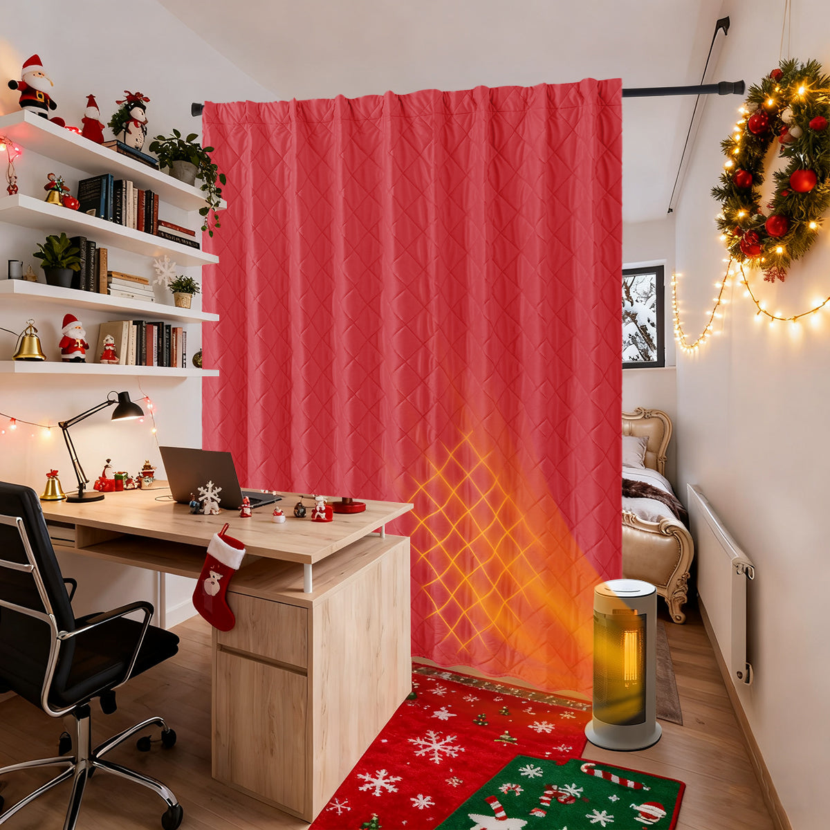 Extra Breiter Samt-Steppvorhang – Wärmende Trenn- oder Weihnachtsgardine aus 3-Schicht-Material