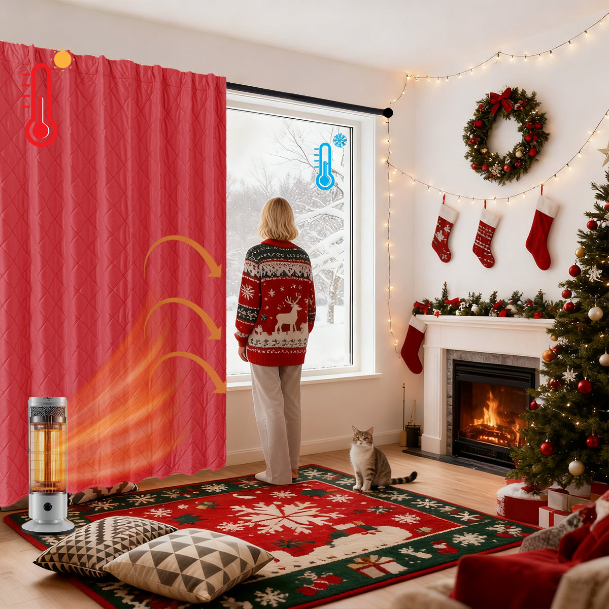 Extra Breiter Samt-Steppvorhang – Wärmende Trenn- oder Weihnachtsgardine aus 3-Schicht-Material