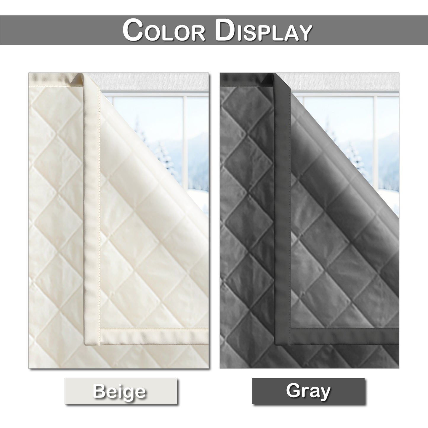 Quilted Winter Insulated Window Curtain with Magic Tape – Thermal Draft Blocking Panel