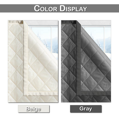 Quilted Winter Insulated Window Curtain with Magic Tape – Thermal Draft Blocking Panel