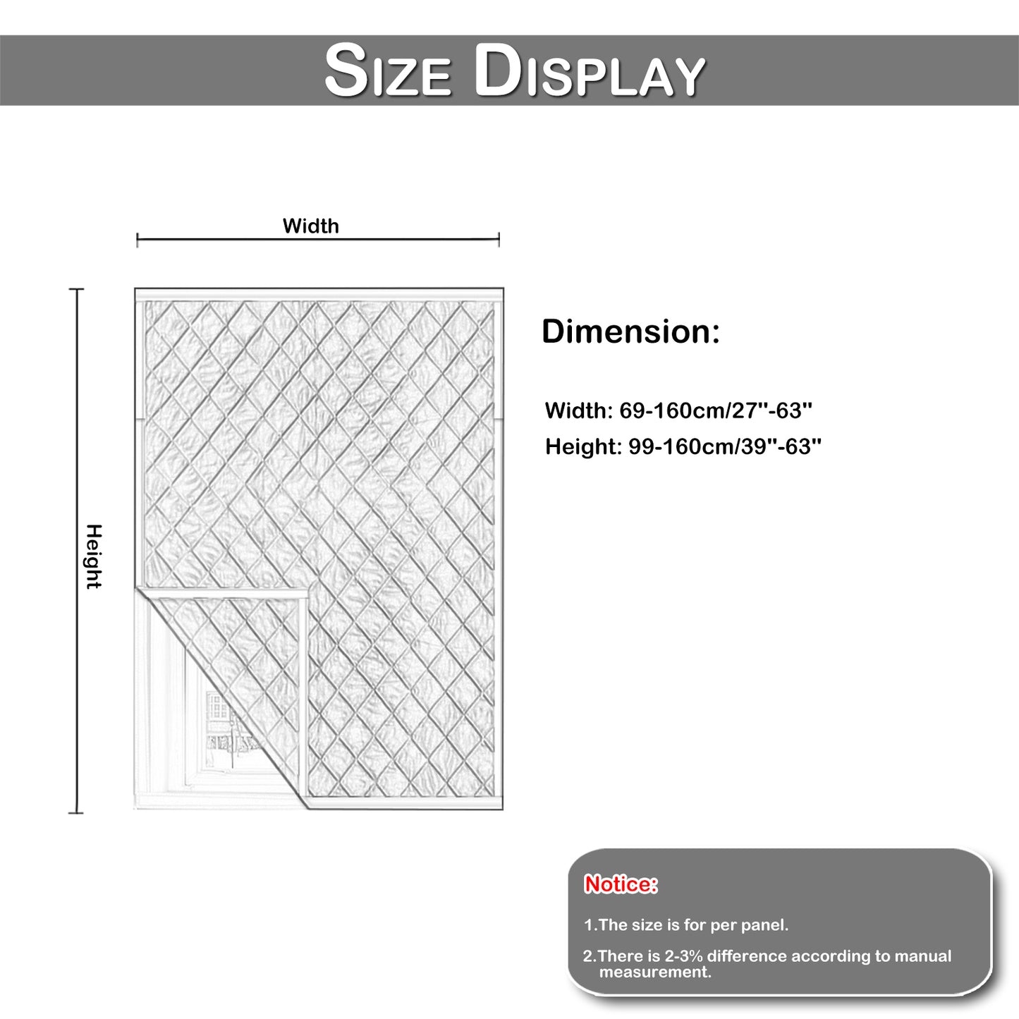 Quilted Winter Insulated Window Curtain with Magic Tape – Thermal Draft Blocking Panel